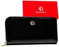 Portfele - Portfel damski Rovicky piórnik na suwak portmonetka na karty i gotówkę, czarny - miniaturka - grafika 1