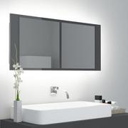 Szafki łazienkowe - vidaXL Szafka górna z lustrem i LED 100cm szara połysk 804987 - miniaturka - grafika 1