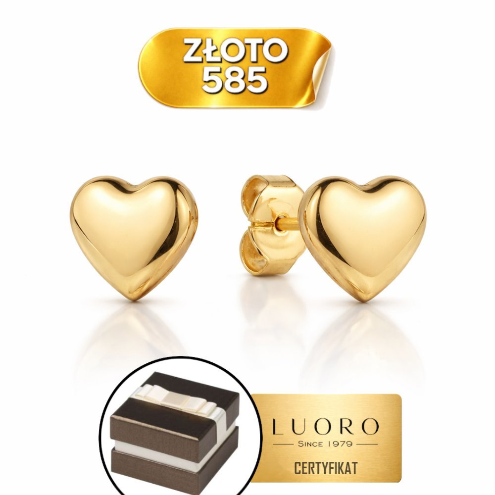 KOLCZYKI ZŁOTE 585 14K SERCA PUSTE LEKKA KONSTRUKCJA SZTYFT 0,6 CM