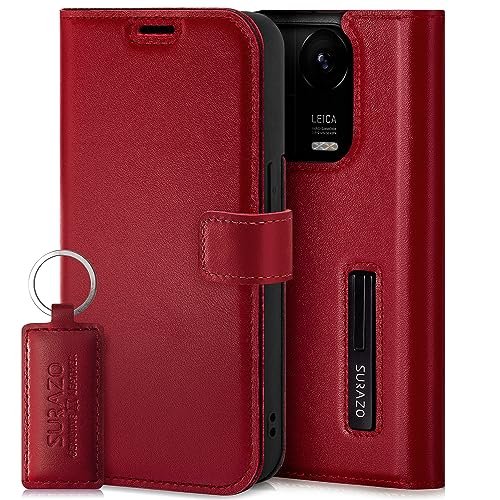 SURAZO Etui na telefon komórkowy premium do Xiaomi 14 Pro 5G, skórzane etui ochronne – składane etui ochronne z prawdziwej skóry [magnes, kieszeń na karty, ochrona RFID, funkcja stojaka] etui z klapką