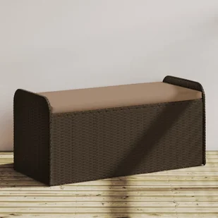 Ławka ze schowkiem i poduszką, brąz, 115x51x52 cm, polirattan - Ławki ogrodowe - miniaturka - grafika 1