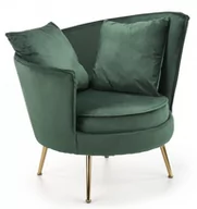 Fotele - Fotel wypoczynkowy z poduszkami ciemna zieleń velvet ALMOND złote nogi - miniaturka - grafika 1