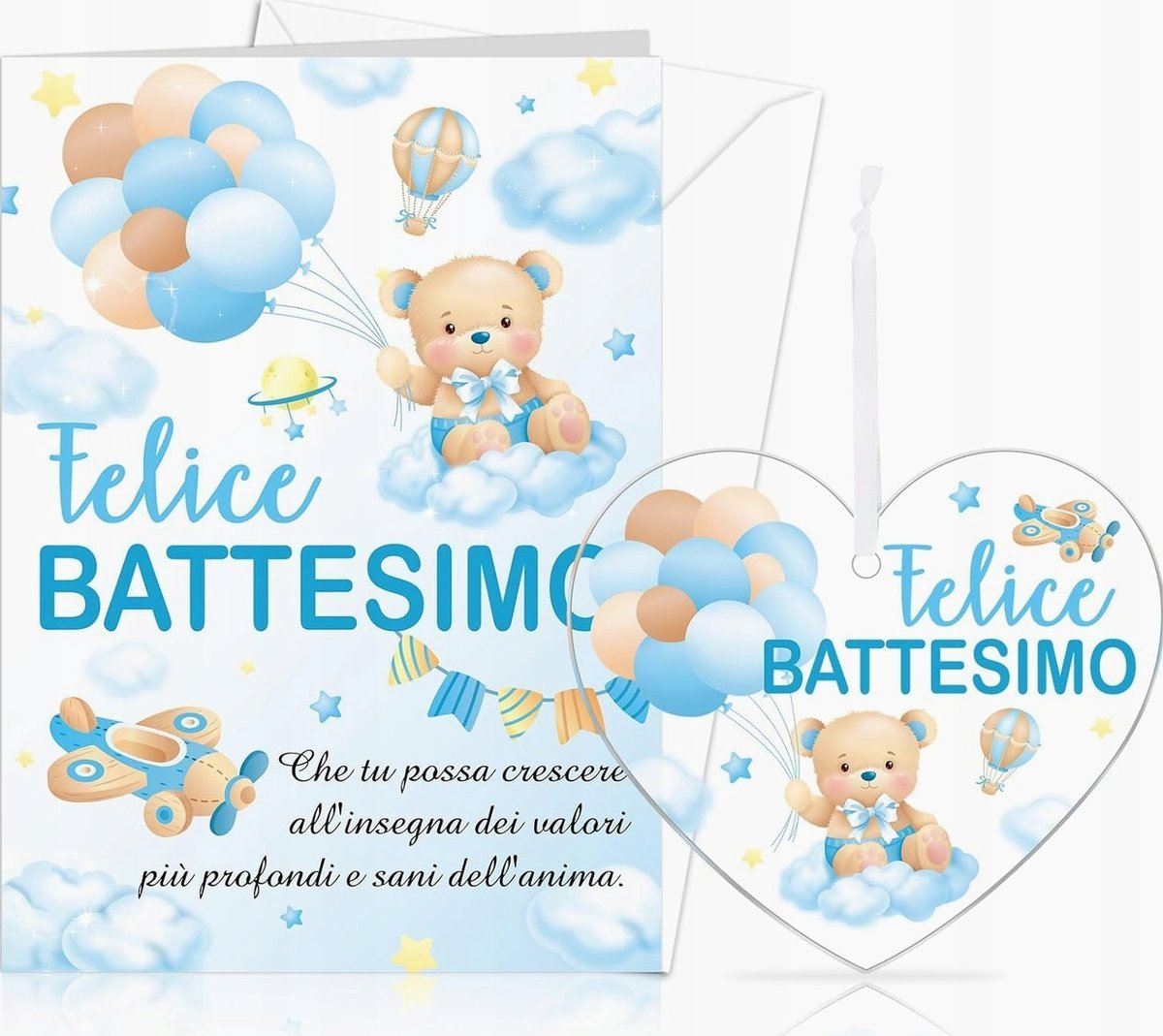 KARTKA NA CHRZEST DZIECKA Z KOPERTĄ OZDOBY AKRYLOWE PREZENT UROCZY MISIO