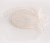 Ozdoby do włosów - Fascynator Toczek Z Woalką Kokardą Lniany Weselny Elegancki Stylowy Na Ślub - miniaturka - grafika 1