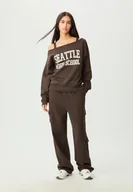 Bluzy damskie - Stradivarius Bluza z dekoltem łódka z nadrukiem Brązowy L - miniaturka - grafika 1