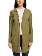 Swetry damskie - edc by ESPRIT Kardigan z dzianiny z czystej bawełny z kapturem, Light Khaki, L - miniaturka - grafika 1