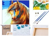 Malowanie po numerach - Malowanie po numerach Obraz Rama Płótno ZESTAW 5w1 BRĄZOWY KOŃ konik konie grzywa - miniaturka - grafika 1
