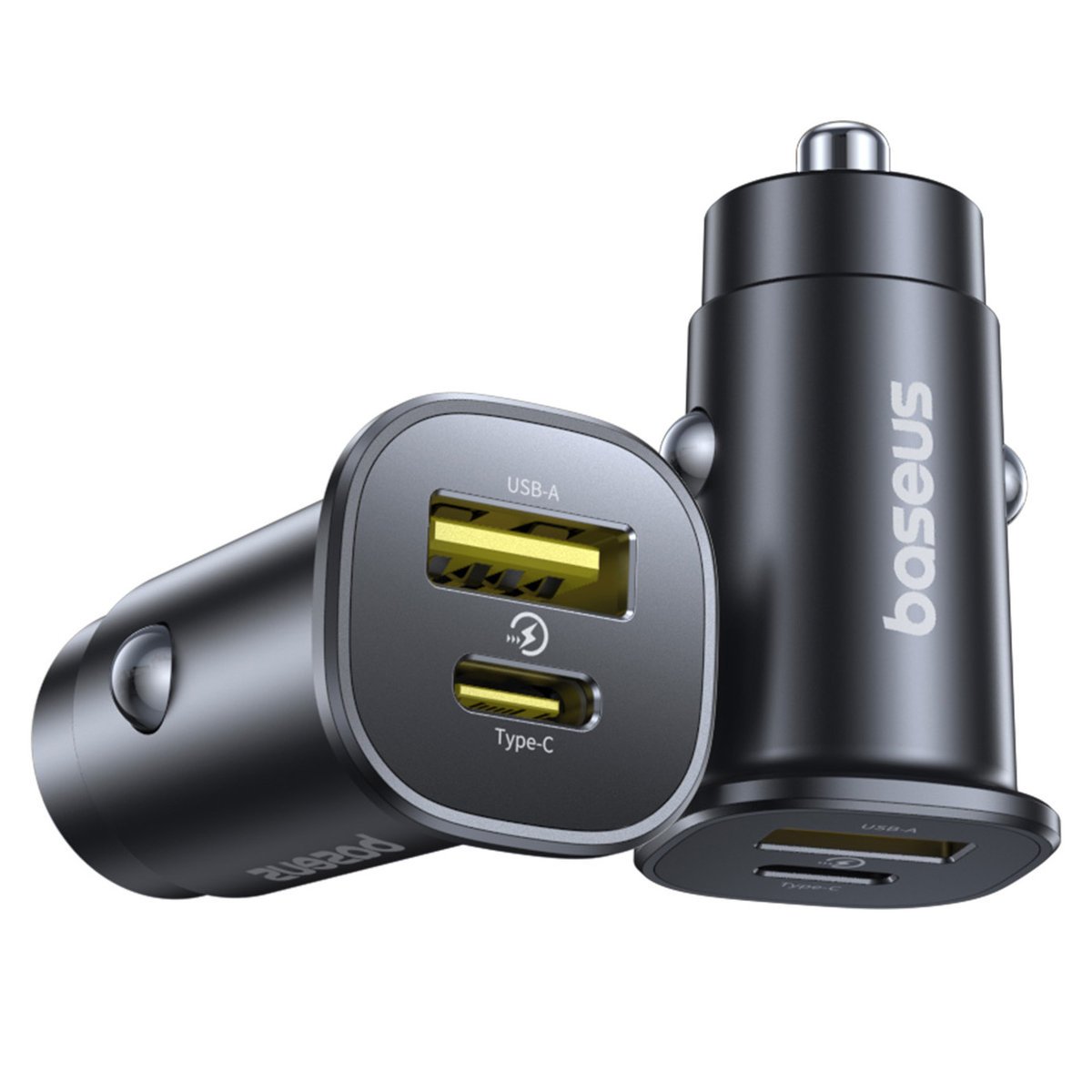INTELIGENTNA ŁADOWARKA SAMOCHODOWA 2 X USB TYPE C + USB-A 30W FAST BASEUS