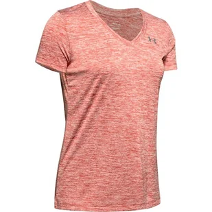 Koszulka damska Under Armour  Tech V-Neck Twist Red XS - Koszulki sportowe damskie - miniaturka - grafika 1
