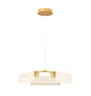 Lampy sufitowe - Stylowy żyrandol Lunalith w złotym wykończeniu z trzema kloszami z marmurkowego szkła - miniaturka - grafika 1