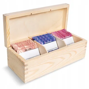 Herbaciarka pudełko na herbatę z drewna prezent do dekoracji 3 przegrody - Pojemniki kuchenne - miniaturka - grafika 1