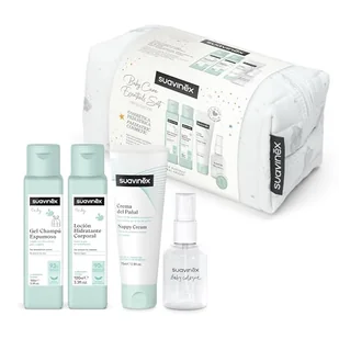 Suavinex, Kosmetyczka dla niemowląt, zestaw upominkowy dla noworodka z kosmetykami: żel szampon 100 ml + balsam nawilżający 100 ml + krem do pieluchy 75 ml + Baby Cologne 50 ml, format podróży, - Kosmetyki kąpielowe dla dzieci - miniaturka - grafika 1