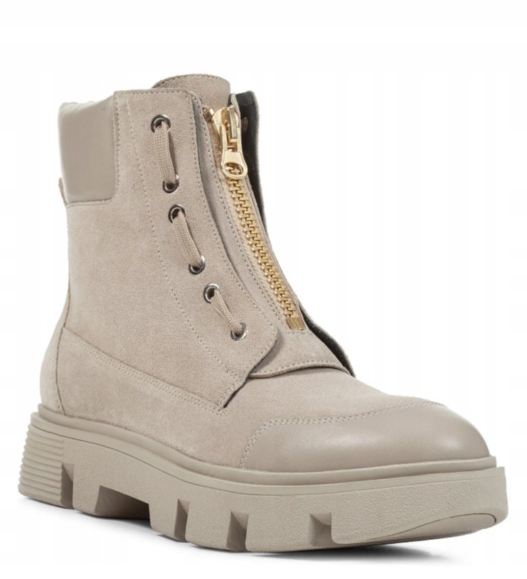 GEOX BOTKI BEŻOWE Z ZAMKAMI SKÓRZANE ZA KOSTKĘ DAMSKIE 38 Ż3C