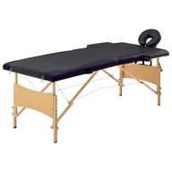 Stoły i łóżka do masażu - VidaXL Składany stół do masażu, 2 strefy, drewniany, czarny - miniaturka - grafika 1