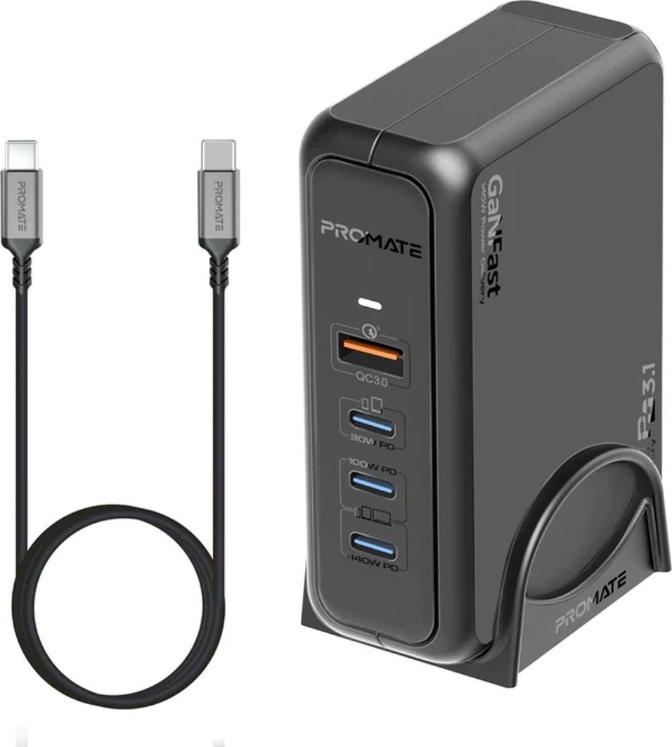 Promate GaNPort-140W GaNFast™ Charging station 140W / USB-C PD 3.1 / QC3.0