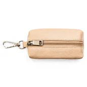 Etui na klucze - Etui na klucze beżowe ze skóry naturalnej karabińczyk kółeczko na łańcuszku portfelik na suwak - miniaturka - grafika 1