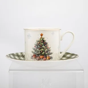 Filiżanka ze spodkiem choinka zielona krata 220 ml - Filiżanki - miniaturka - grafika 1