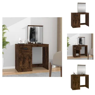 vidaXL Toaletka z lustrem dąb wędzony 90x50x132,5 cm - Toaletki - Toaletki - miniaturka - grafika 1