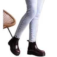 Botki damskie - Bordowe botki na platformie Lessaya czerwone - Inna marka - miniaturka - grafika 1