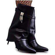 Kozaki damskie - PG2 Skórzane Wsuwane Kozaki Na Szpilce Czarne Steffi - miniaturka - grafika 1