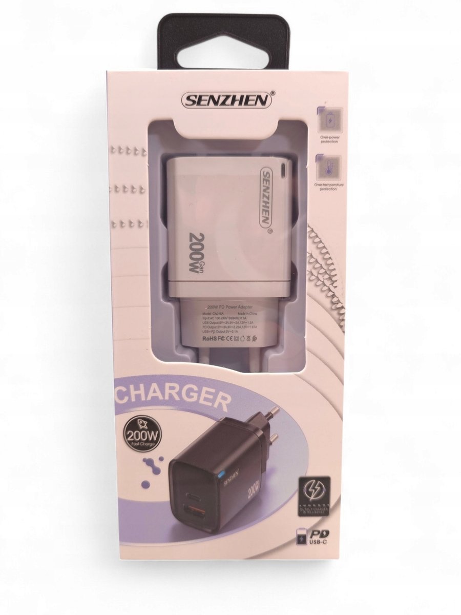SZYBKA ŁADOWARKA SIECIOWA SENZHEN 200W GaN PD USB-C + USB
