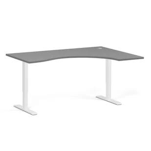 Stół z regulacją wysokości, 1 silnik, 745 - 1235 mm, ergonomiczny L/P, blat 1600 x 1200 mm, podstawa biała, grafitowy - Stoły i stoliki do biura - miniaturka - grafika 1