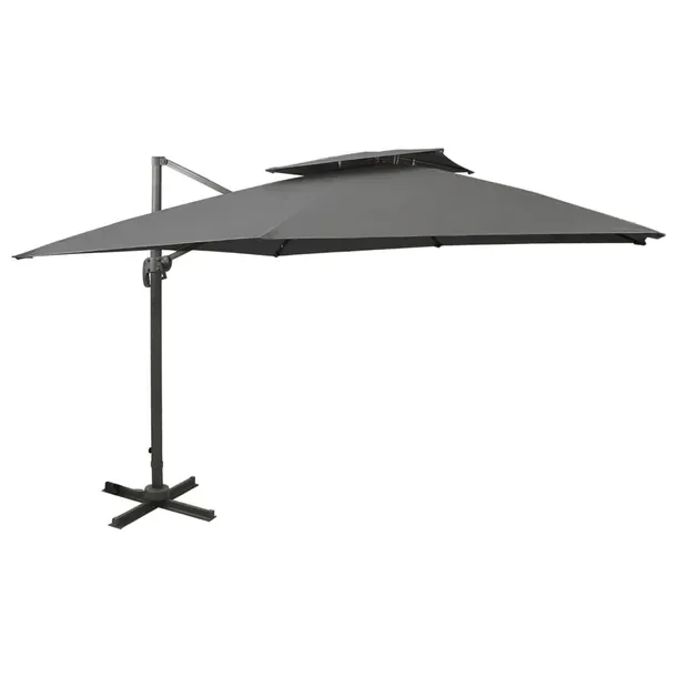 Wiszący Parasol Ogrodowy 300x300x258 cm Antracytowy, z Mechanizmem Korbkow
