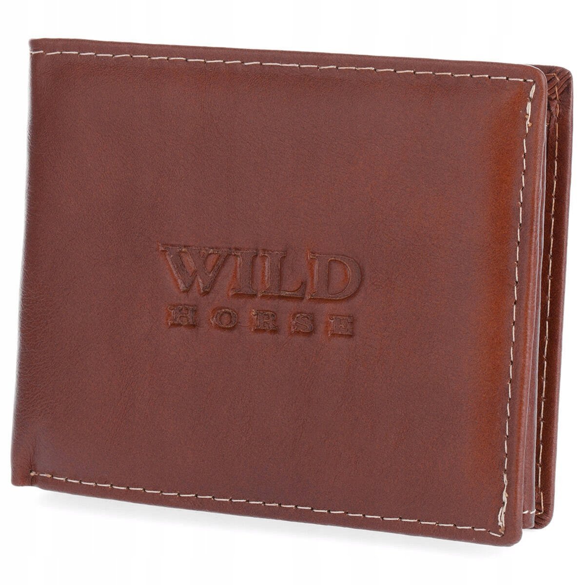 Męski portfel skórzany Wild Horse 02B brązowy z białymi przeszyciami