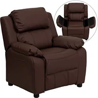 Fotele i pufy dla dzieci - Flash Furniture Deluxe wyściełany, współczesny leżak dziecięcy z podłokietnikami do przechowywania, skóra, brązowy, 66,04 x 53,34 x 53,34 cm - miniaturka - grafika 1