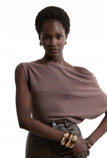 KAREN MILLEN BLUZKA ASYMETRYCZNY DEKOLT PLUS SIZE Z KASZMIREM XL B1C
