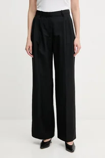 Tommy Hilfiger spodnie z domieszką lnu damskie kolor czarny proste high waist WW0WW45460 - Spodnie sportowe damskie - miniaturka - grafika 1