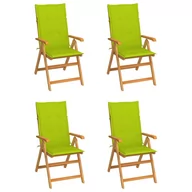 Fotele i krzesła ogrodowe - vidaXL Krzesła ogrodowe, 4 szt., jasnozielone poduszki, drewno tekowe - miniaturka - grafika 1