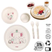 Sztućce dla dzieci - Reer Zestaw Naczyń Dla Dzieci Tależ Miseczka Kubek Sztućce Słonik - miniaturka - grafika 1
