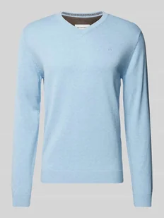 Sweter z dzianiny o kroju regular fit z dekoltem w serek - Swetry męskie - miniaturka - grafika 1