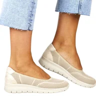 Półbuty damskie - DAMSKIE PÓŁBUTY NA KOTURNIE Z SIATKI NEWS 7656 BEŻOWE - miniaturka - grafika 1