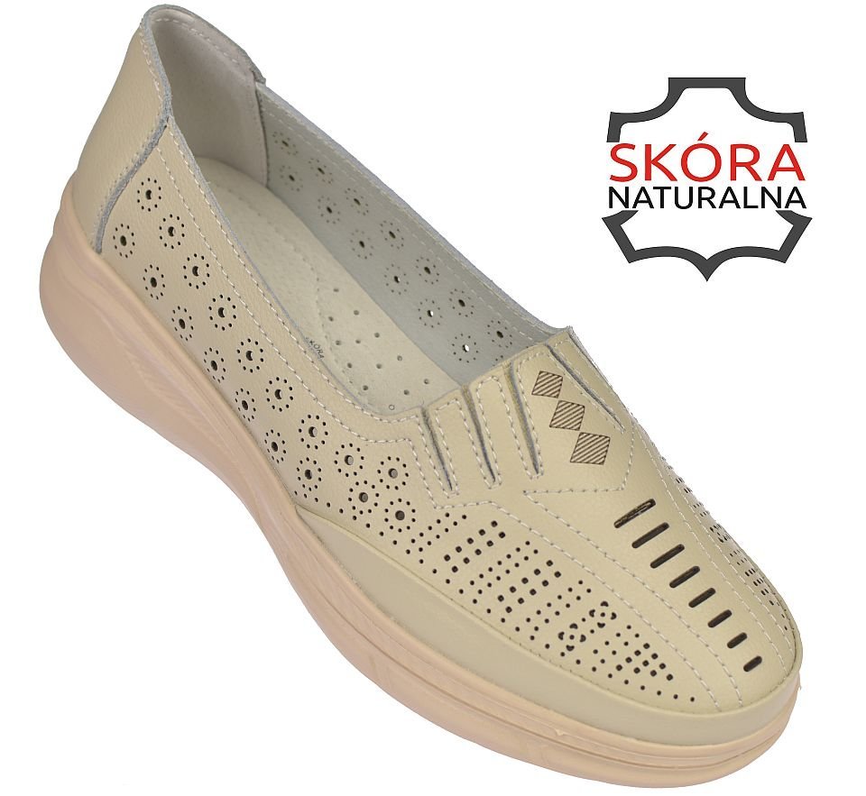 Skórzane mokasyny damskie 24098 beżowe – lekkie Ladie's Style rozmiar: 37