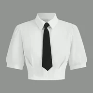Koszule damskie - TEMU Koszula damska z eleganckim kołnierzykiem i czarnym akcentem w krawat - biała, jednokolorowa koszulka na wiosnę, i jesień, pranie maszynowe, - miniaturka - grafika 1