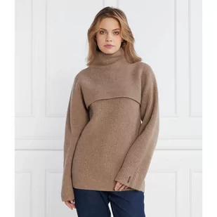 Calvin Klein Wełniany golf RECYCLED OVERLAY SWEATER | Regular Fit - Swetry damskie - miniaturka - grafika 1
