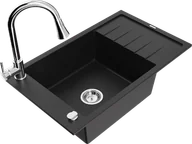 Zlewozmywaki z baterią - Mexen Elias zlewozmywak granitowy 1-komorowy z ociekaczem i baterią kuchenną Elia, czarny - 6511-77-670101-00 - miniaturka - grafika 1