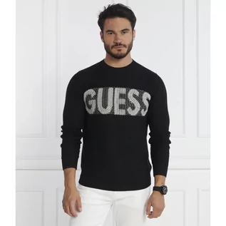 Swetry męskie - GUESS Sweter AMYAS LS CN SLOGAN SWTR | Regular Fit | z dodatkiem wełny - grafika 1