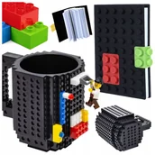 Kubki dla dzieci - ZESTAW KLOCKOWY KUBEK DUŻY 350ML + NOTES DO MALOWANIA CZARNY - miniaturka - grafika 1