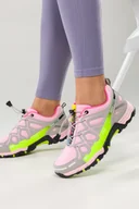 Buty trekkingowe damskie - Różowe buty sportowe trekkingowe damskie na bieżnikowanej podeszwie z regulowaną elastyczną sznurówką szare wstawki Casu 2101-13W - miniaturka - grafika 1