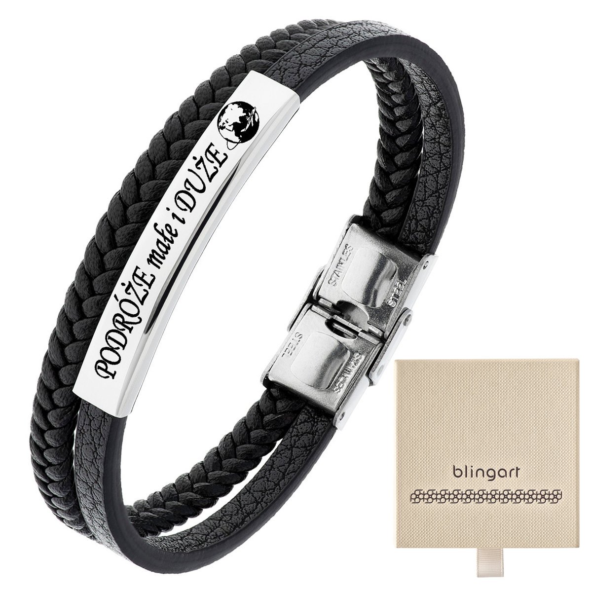 Bransoletka z GRAWEREM skórzana męska / damska ple