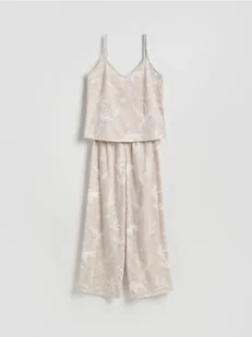 Reserved - Wzorzysta dwuczęściowa piżama - beżowy - Moda i Uroda OUTLET - miniaturka - grafika 1