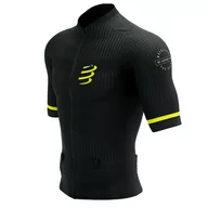Koszulki sportowe męskie - COMPRESSPORT Koszulka kompresyjna do biegania TRAIL POSTURAL SS TOP black/safe yellow - miniaturka - grafika 1