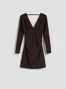 Reserved - Sukienka z marszczeniami - ciemnobrązowy - Sukienki - miniaturka - grafika 1