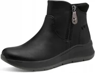 Botki damskie - JANA CZARNE BOTKI DAMSKIE NA PŁASKIM OBCASIE Z SUWAKIEM 38 J6A - miniaturka - grafika 1