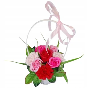 Bukiet kosz z kwiatami mydlanymi PACHNĄCYMI prezent Dzień KOBIETY 8 Marca - Sztuczne kwiaty - miniaturka - grafika 1