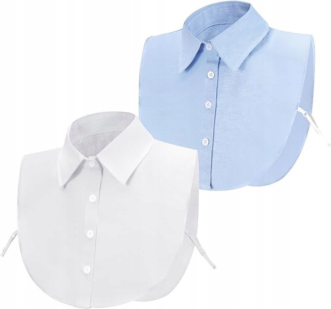 2X ELEGANCKI ODPINANY KOŁNIERZYK WKŁAD OD KOSZULI DLA KOBIET BIAŁY BŁĘKITNY