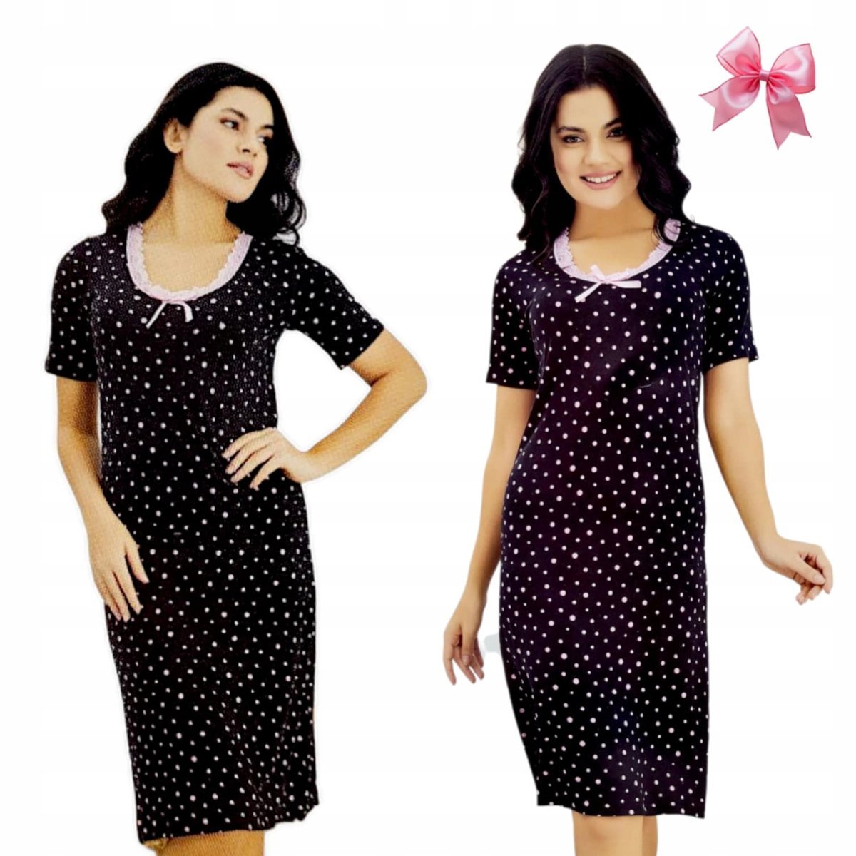 PIĘKNA WISKOZOWA KOSZULA NOCNA GROSZKI letnia piżama koronka 48 50 4XL 3